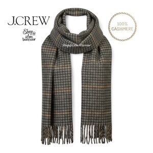 J.Crew RARE 100% cashmere Scottish houndstooth plaid long scarf with fringe